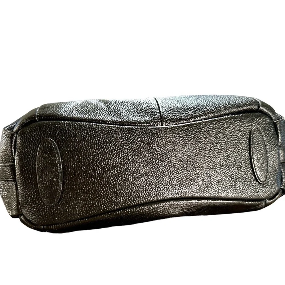 HESHE,Black Casual, Leather Hobo Hand/Shoulder Bag With High Quality Silver Trim